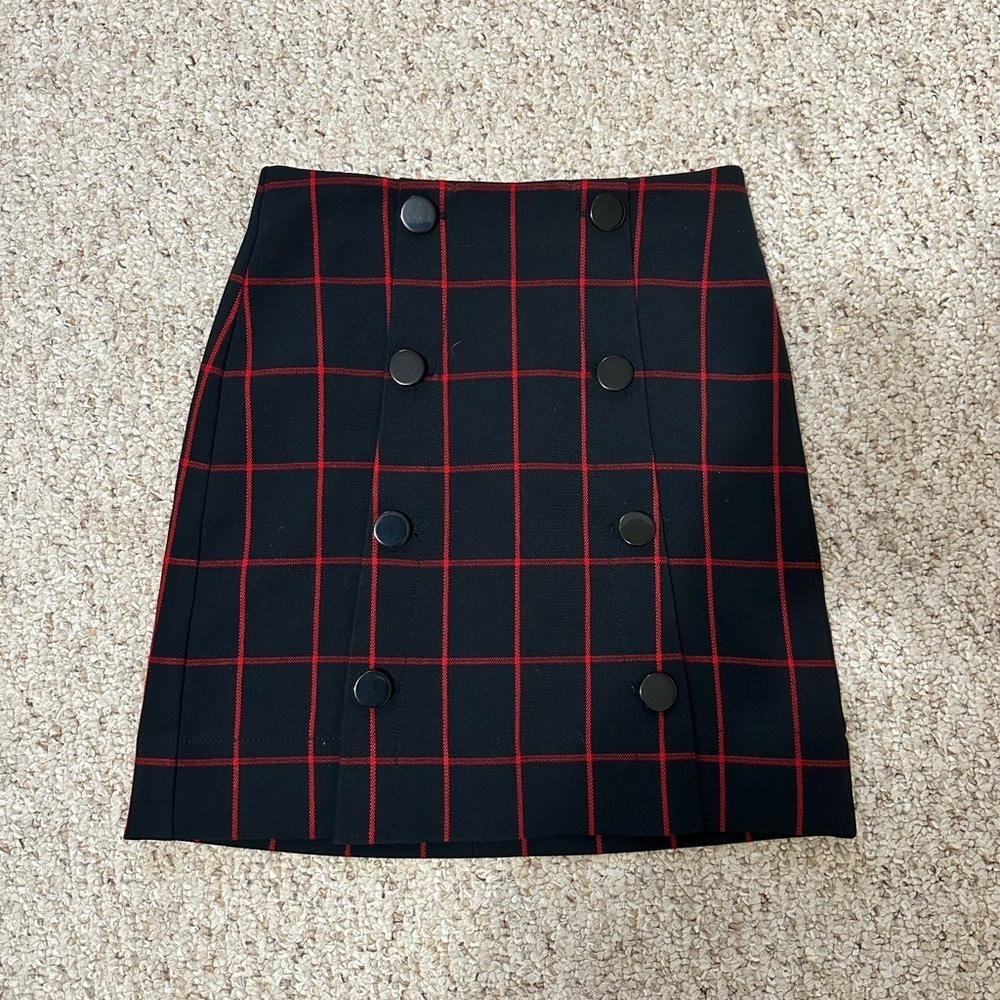 Loft Black & Red Striped Mini Skirt Career Office Outfit Sz 00P
